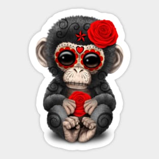 Red Day of the Dead Sugar Skull Baby Chimp Sticker